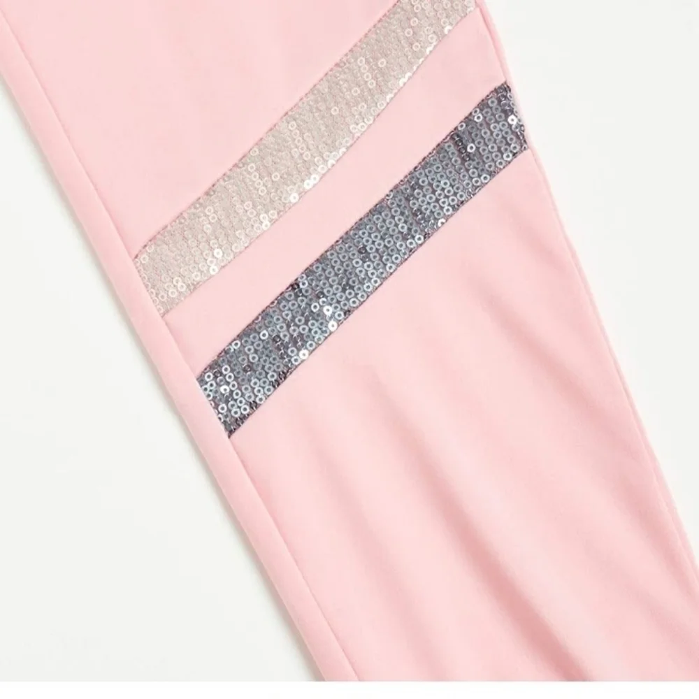 #021 Body Glove Girl's Pink Sequin Stripe Tricot Jogging Set